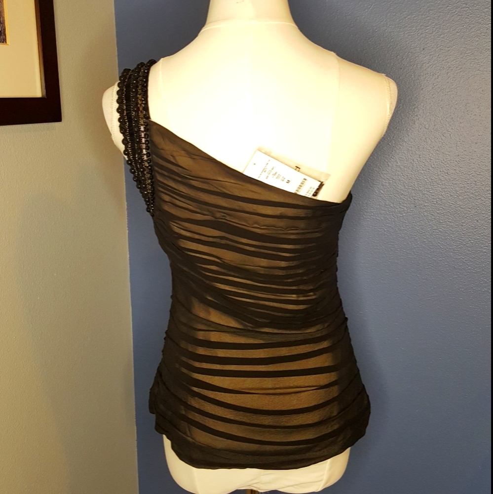 Bebe One Shoulder Beaded and Rouched Top